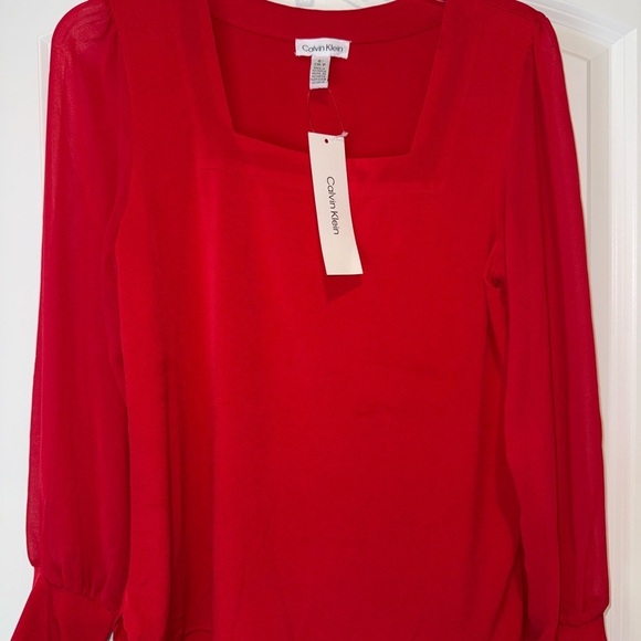 Calvin Klein Tops - Calvin Klein Red Puff Sleeve Blouse